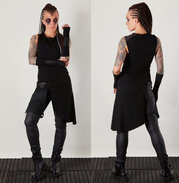 ERL Asymmetric sleeveless shirt with ERH hood