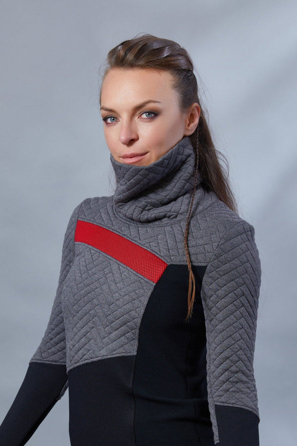 LL-8 Gray asymmetrical sweater with high neck - zolnar