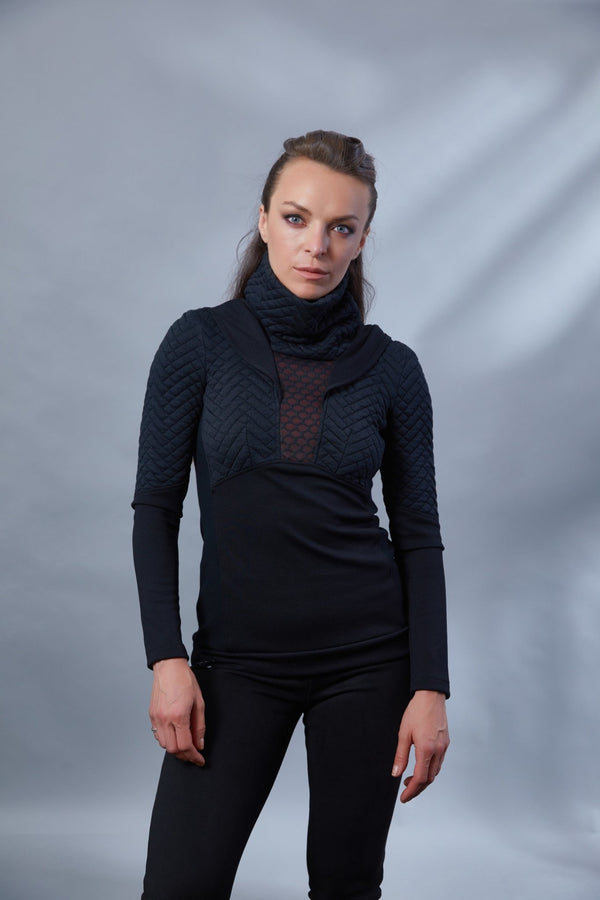 PP Black cyberpunk hoodie with high collar - zolnar