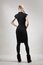 Futuristic elegance in black asymmetric bodycon dress — ZOLNAR