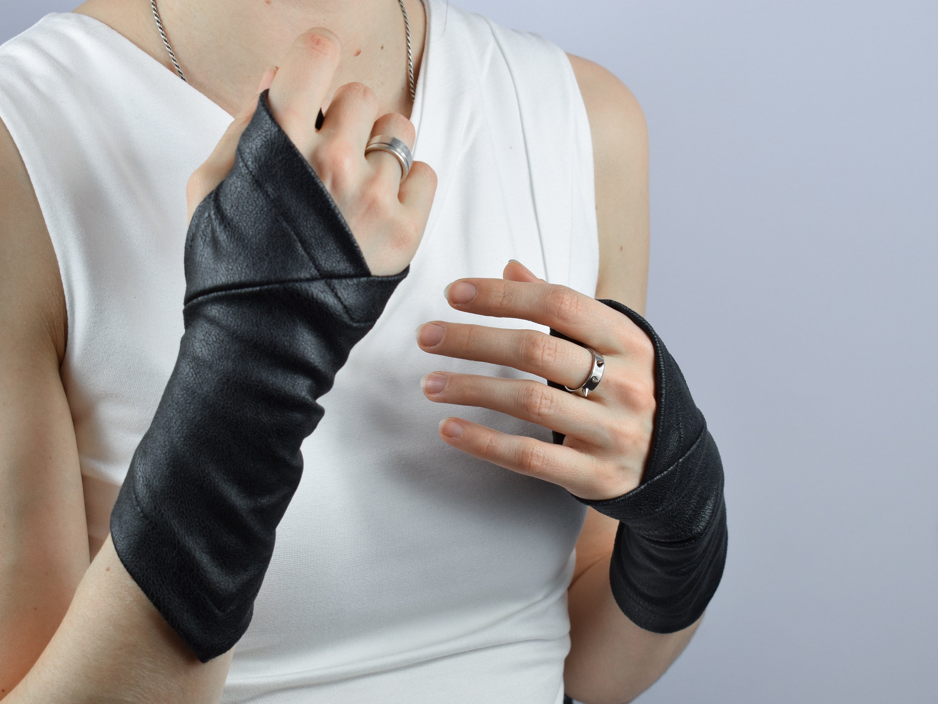 Fingerless gloves black steampunk gloves, men arm warmers - X-WRW1