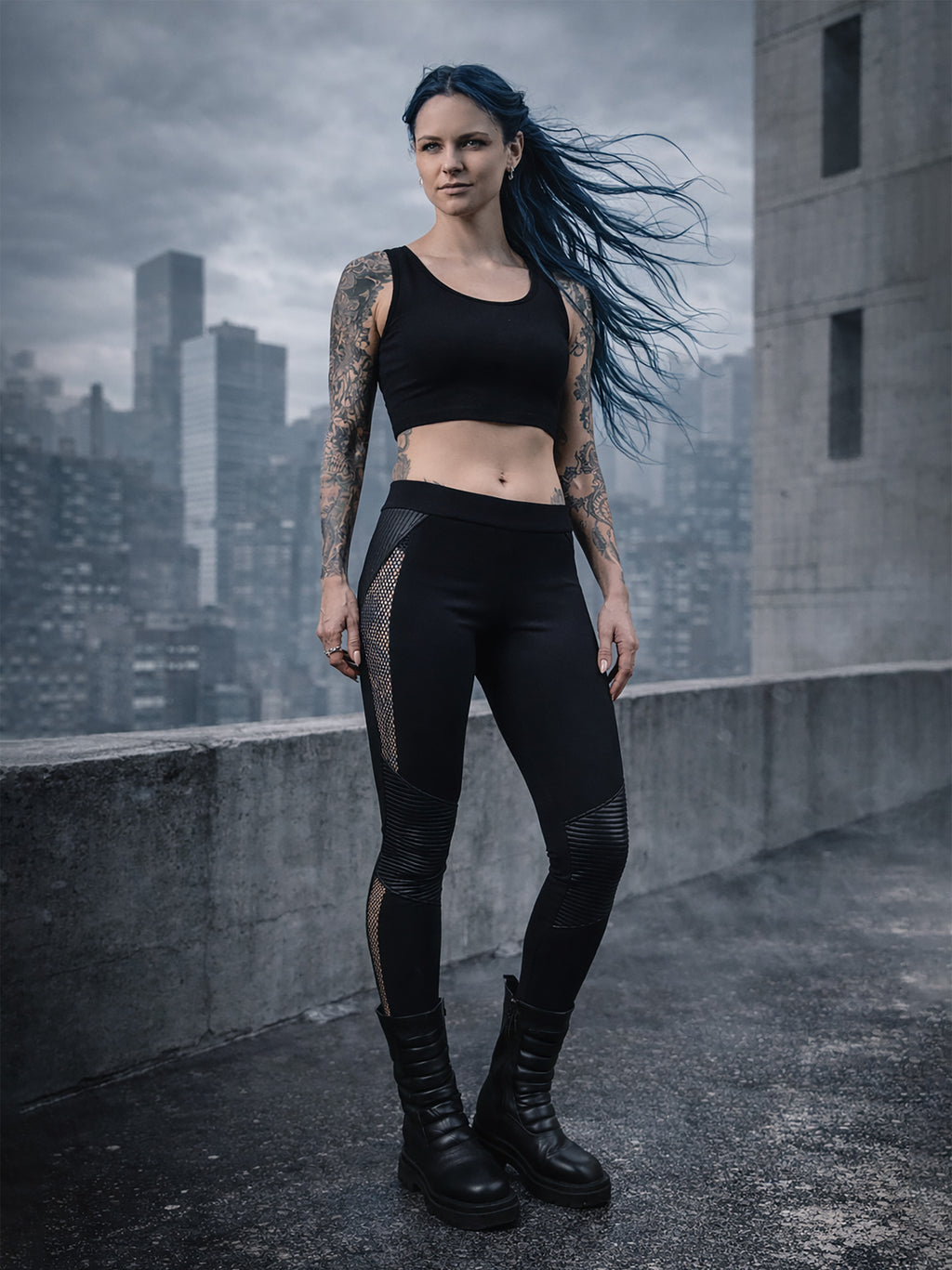 PA-M Schwarze Leggings mit Mesh-Einsätzen