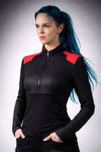 RR Q10 Schwarzer und roter Damenpullover