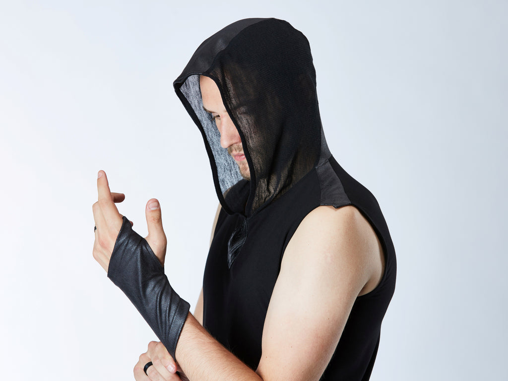 Fingerless gloves black steampunk gloves, men arm warmers - X-WRW1