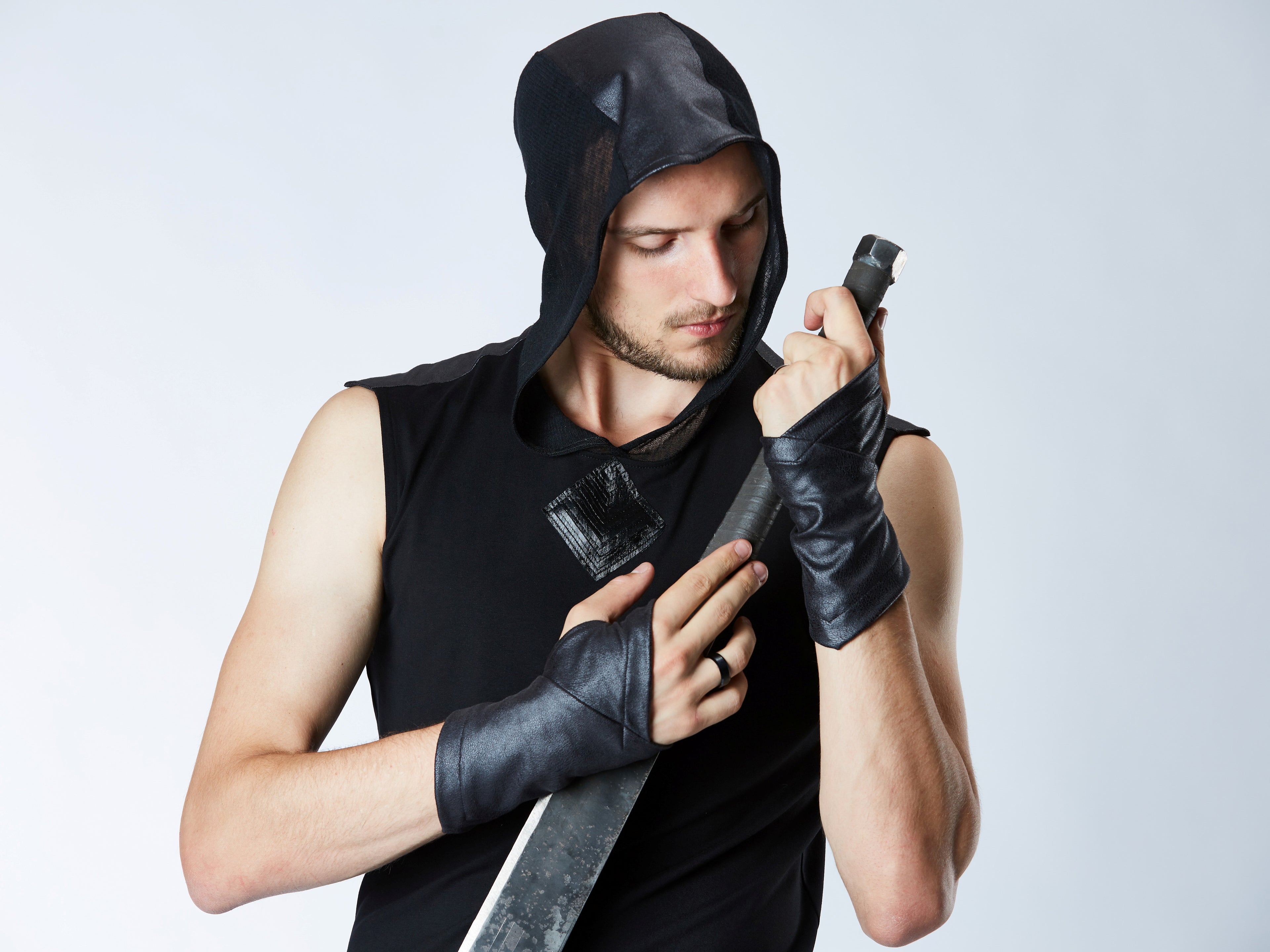 Fingerless gloves black steampunk gloves, men arm warmers - X-WRW1