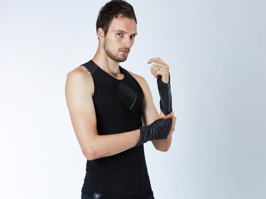 Fingerless gloves black steampunk gloves, men arm warmers - X-WRW1