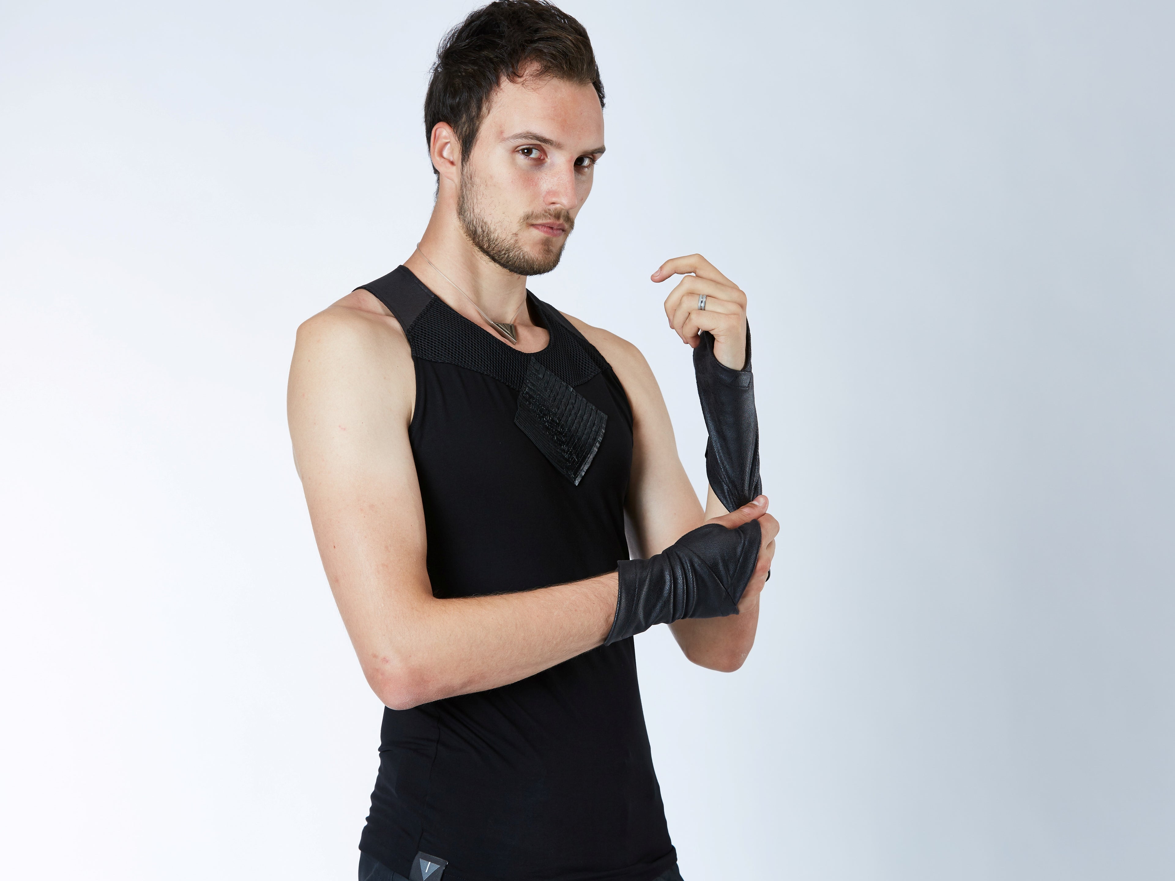Fingerless gloves black steampunk gloves, men arm warmers - X-WRW1