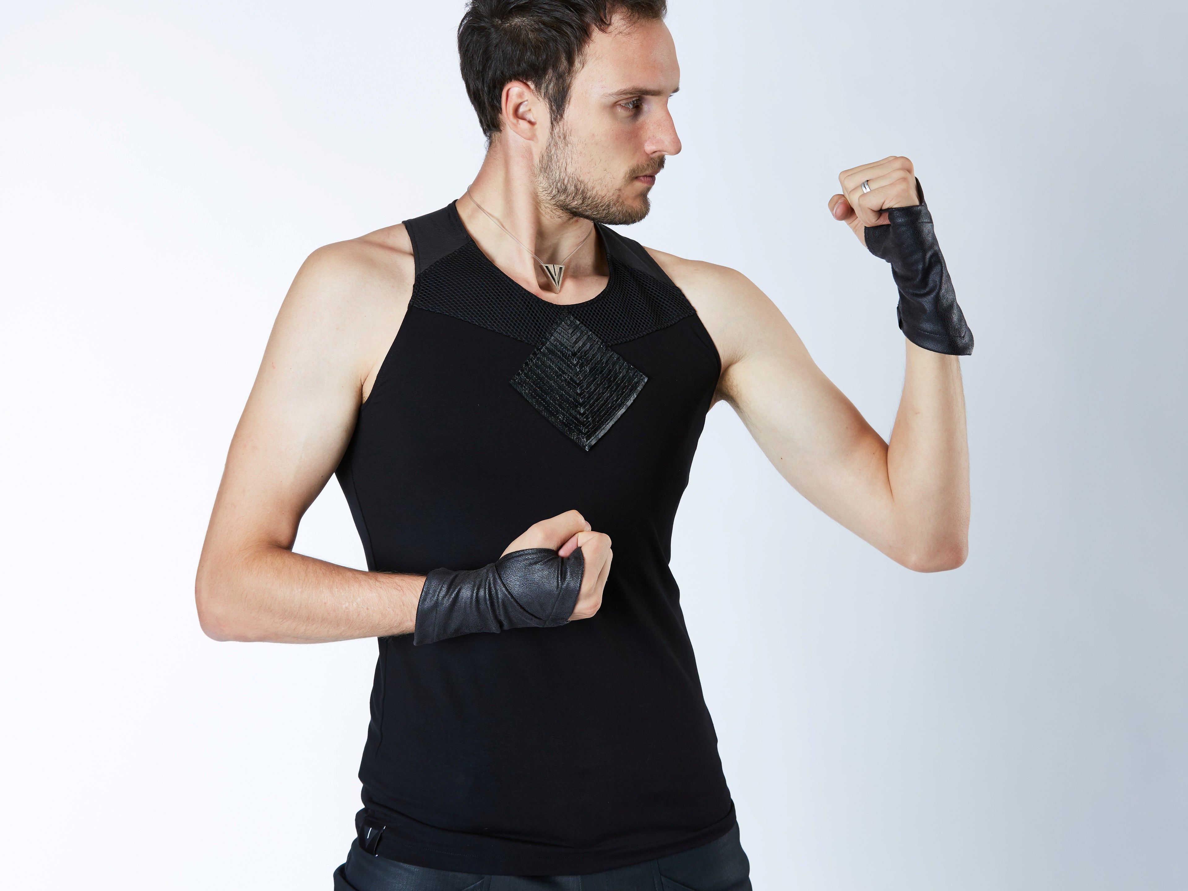 Fingerless gloves black steampunk gloves, men arm warmers - X-WRW1