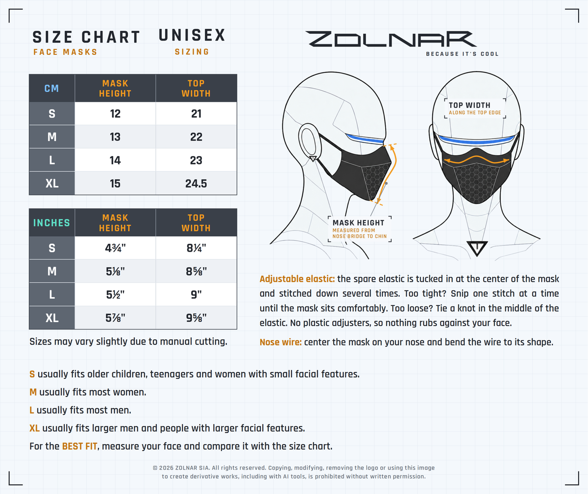 masks size chart