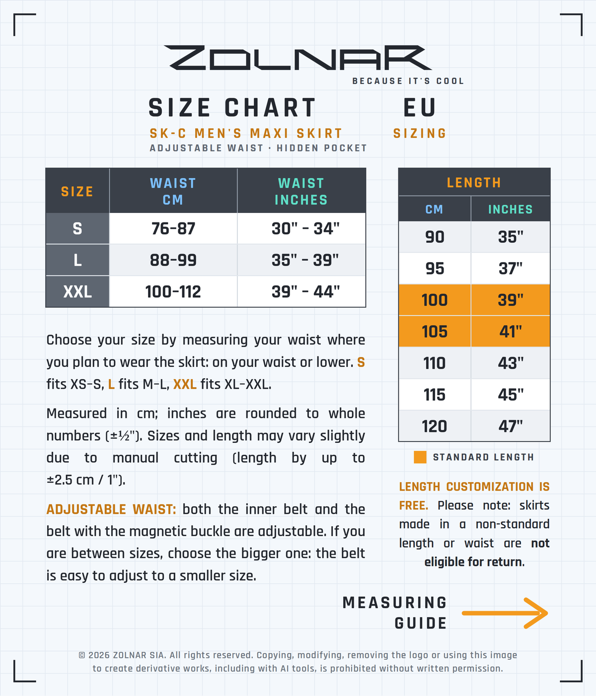skc-1b size chart