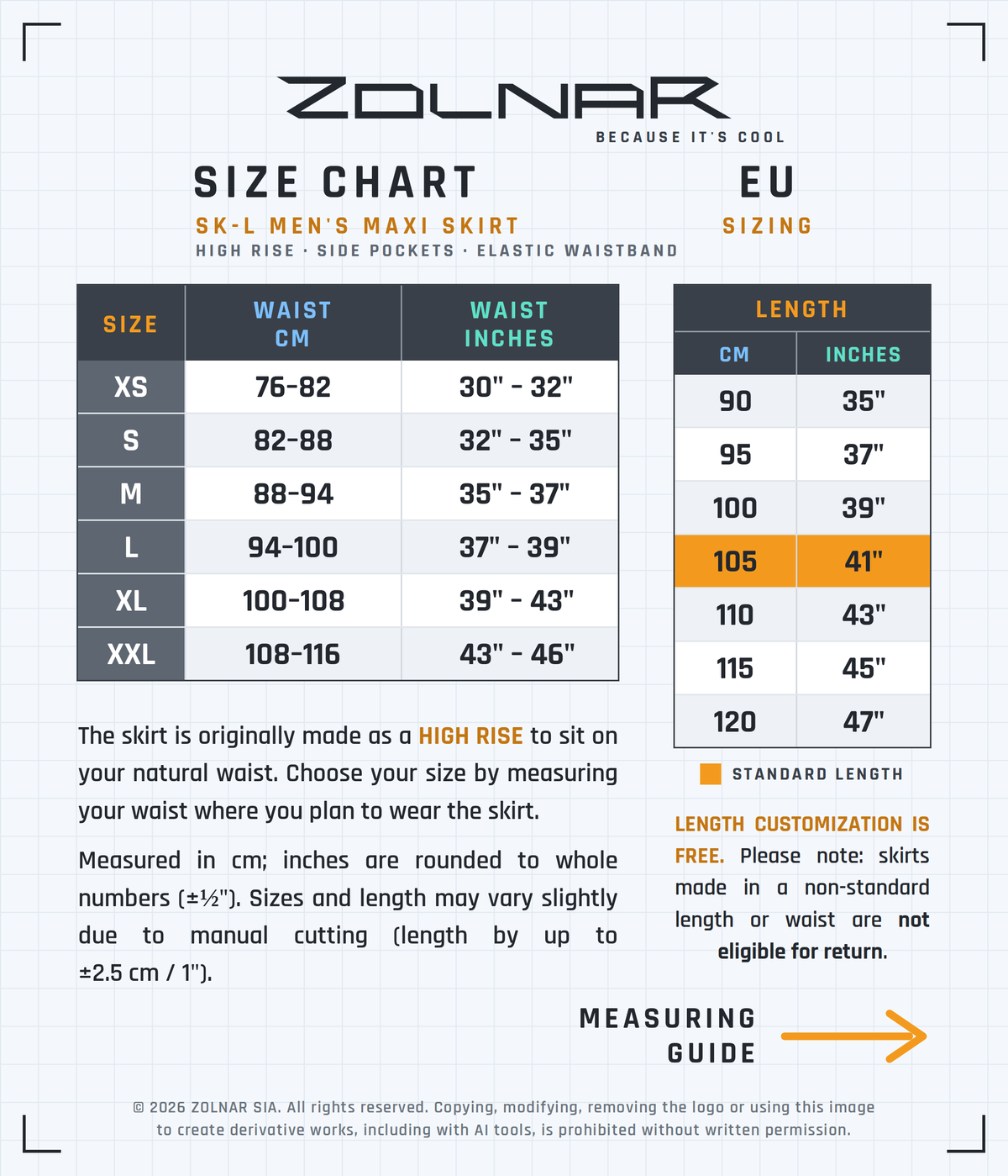 skl-1b size chart