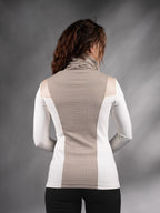 Back view of white sweater with beige textured panel and high collar – ZOLNAR