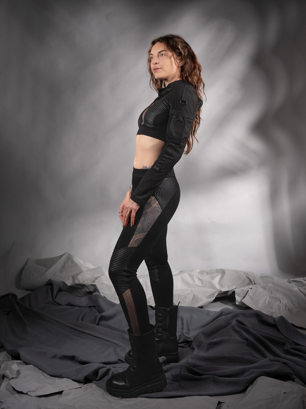PA-M Schwarze Leggings mit Mesh-Einsätzen