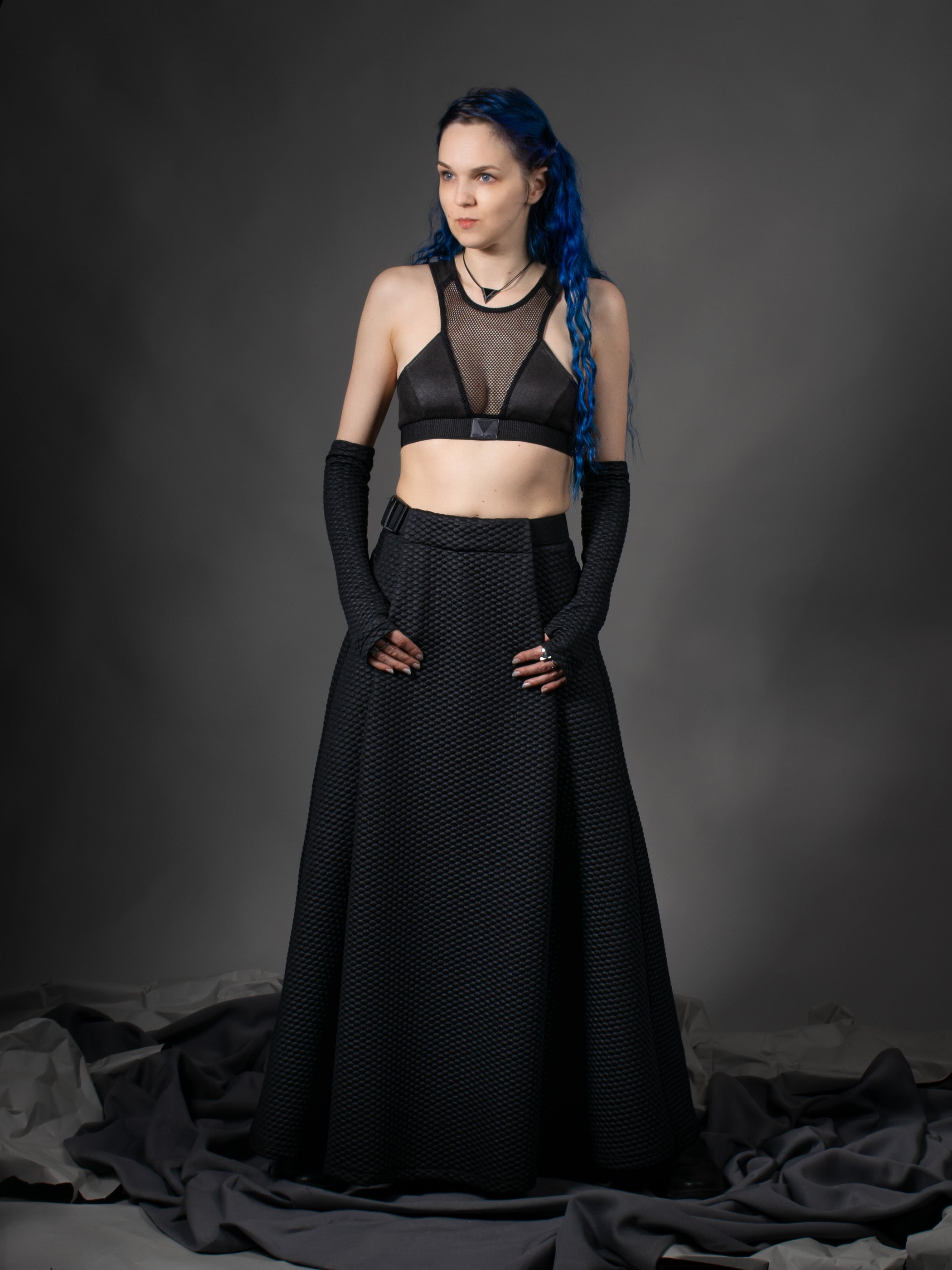 Jupe longue noire SK-C pour femme avec poche cachée