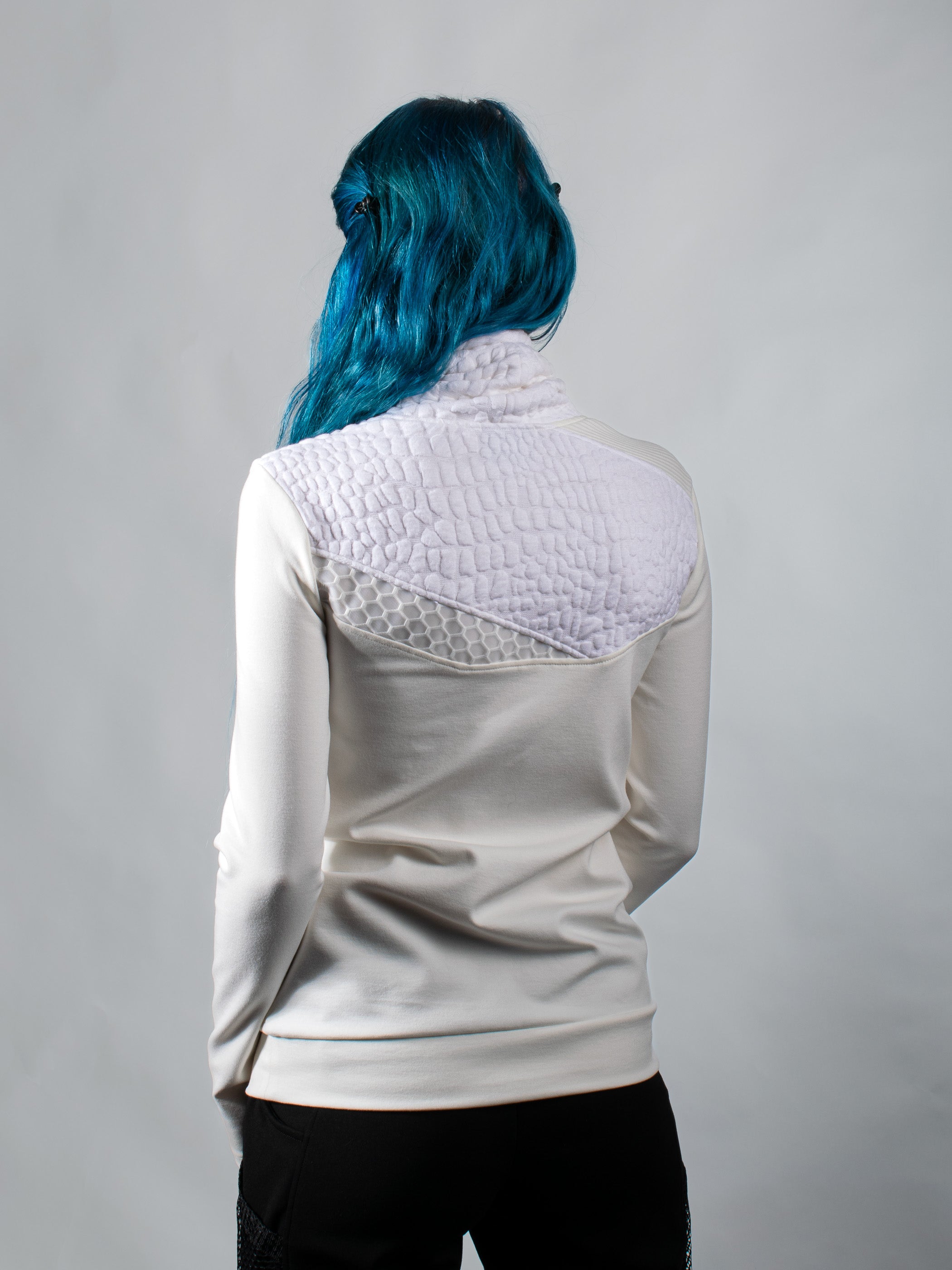 Pull blanc 5PT-PR-00 taille 36 avec empiècement en maille