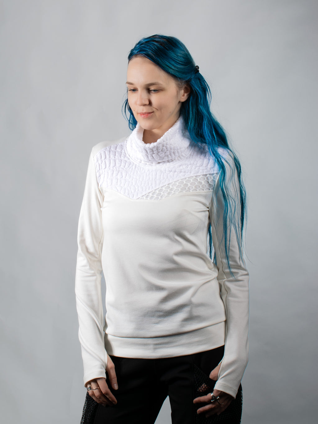Pull blanc 5PT-PR-00 taille 36 avec empiècement en maille