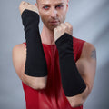 Man wearing black suede bracers with red top, medieval look – ZOLNAR