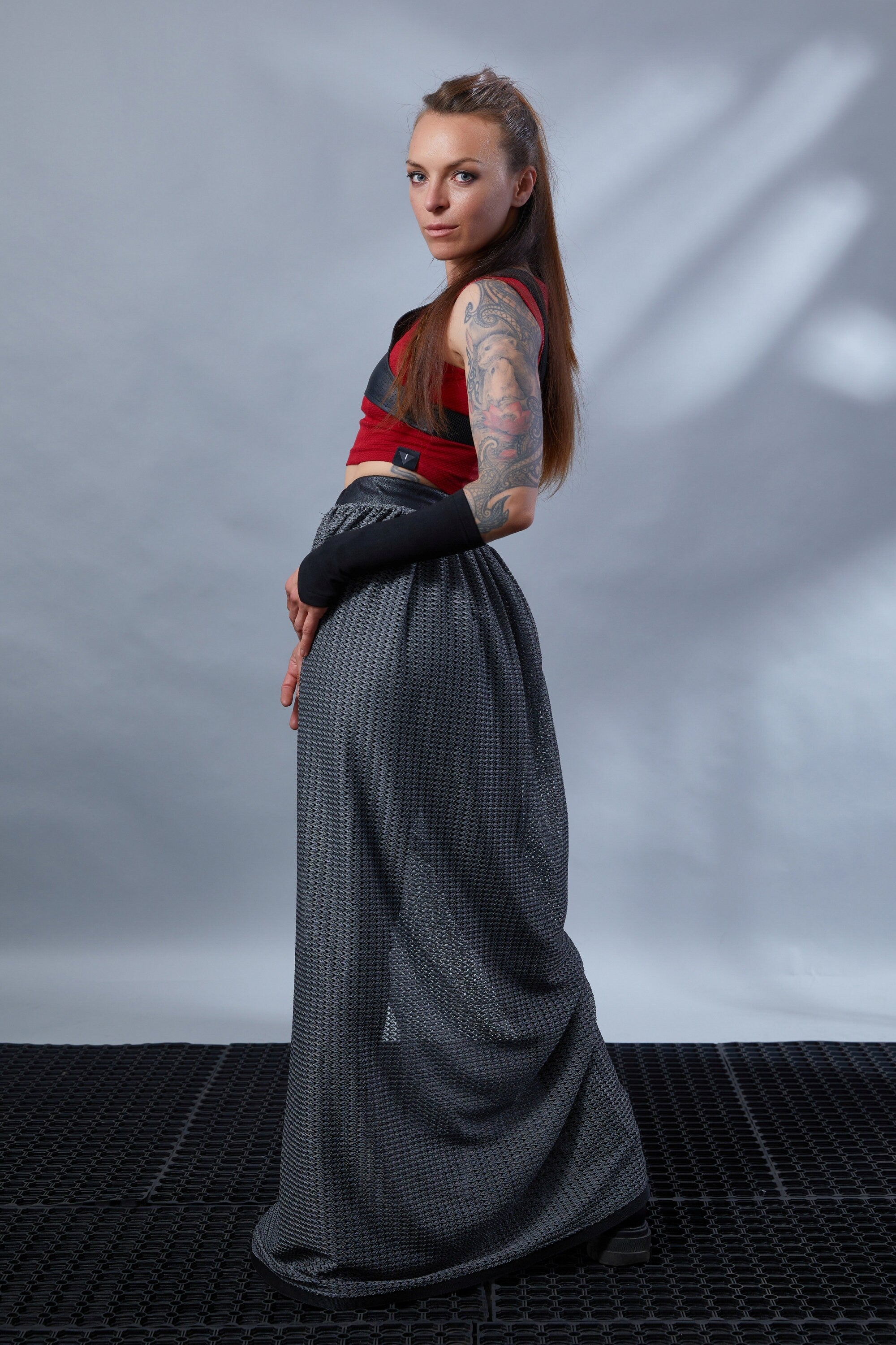 ST-6 Rotes Crop-Top aus Kunstleder