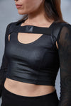 ST-9 Schwarzes Crop-Top aus Kunstleder