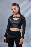 ST-9 Schwarzes Crop-Top aus Kunstleder