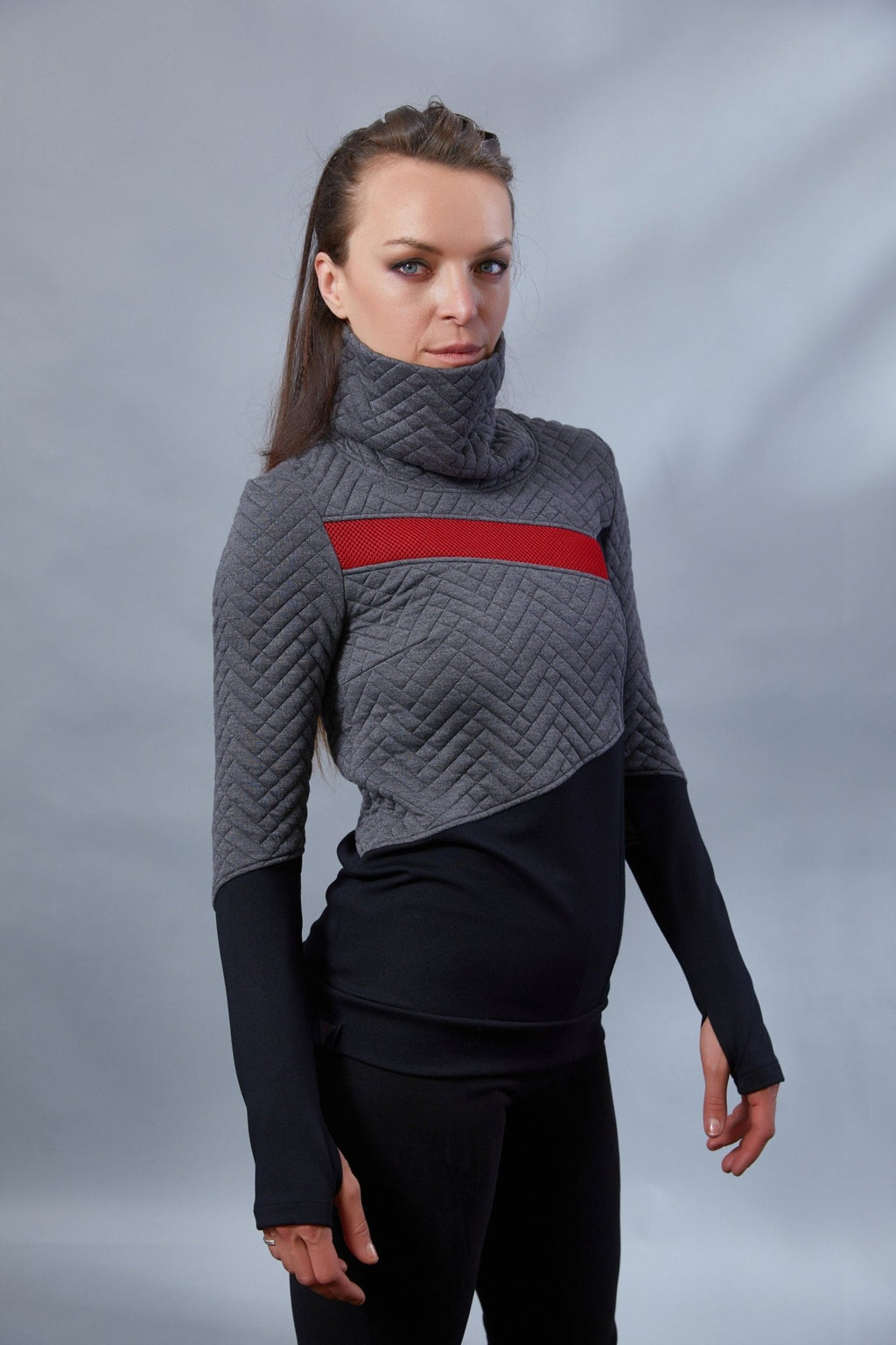 LL-8 Gray asymmetrical sweater with high neck - zolnar