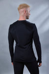 MS Black v-neck shirt with faux leather yoke - zolnar