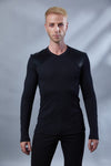 MS Black v-neck shirt with faux leather yoke - zolnar