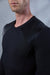 MS Black v-neck shirt with faux leather yoke - zolnar