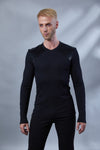 MS Black v-neck shirt with faux leather yoke - zolnar