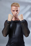 SH3-M Men's mesh sleeves, faux leather black cyberpunk shrug - zolnar