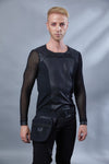 SH3-M Men's mesh sleeves, faux leather black cyberpunk shrug - zolnar