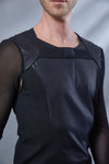 SH3-M Men's mesh sleeves, faux leather black cyberpunk shrug - zolnar